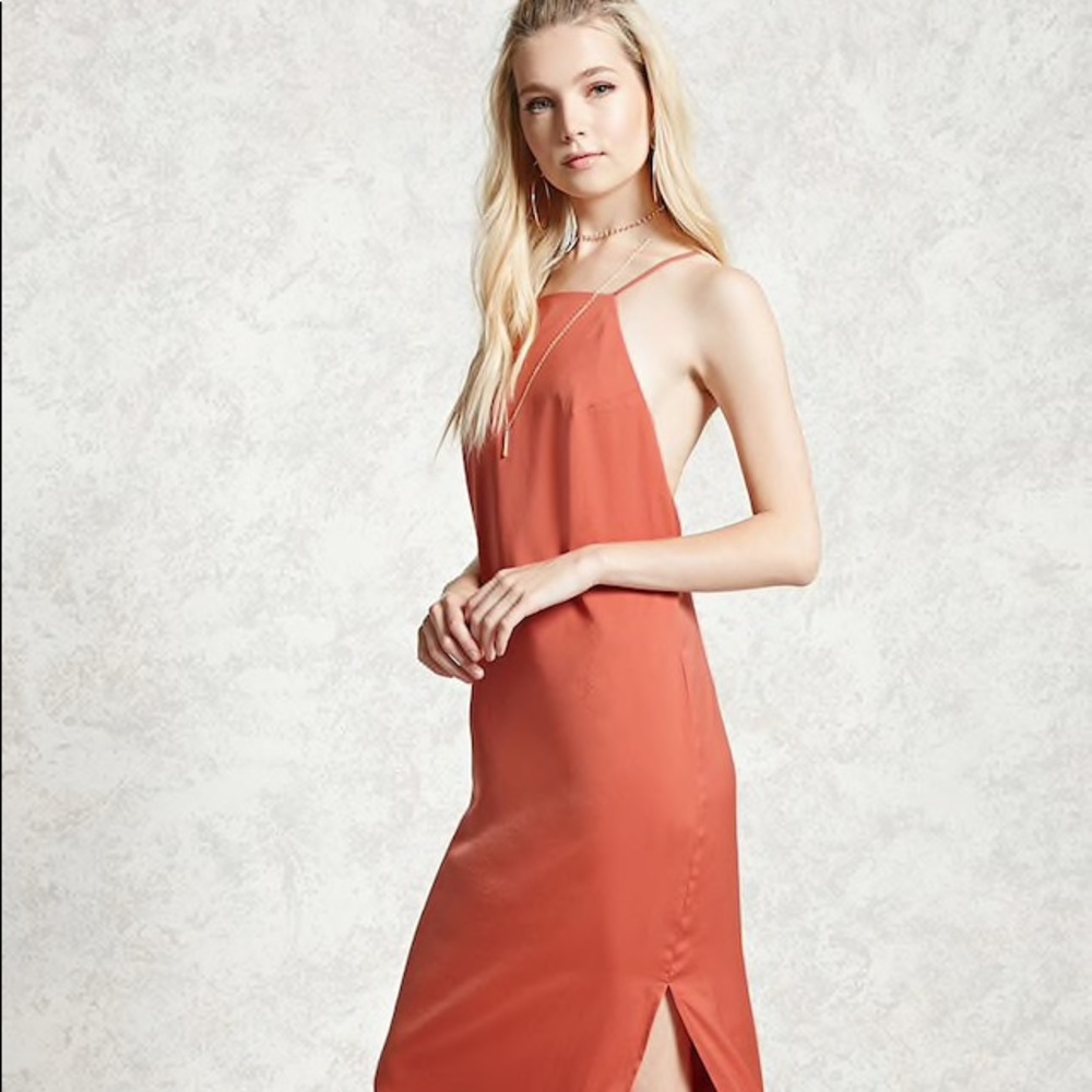 Silky burnt orange maxi dress with slit